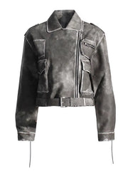 Women Washed Leather Jacket