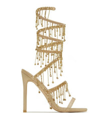 Elegant Women Wedding Shoes | Tassel Stiletto Sandals | Golden