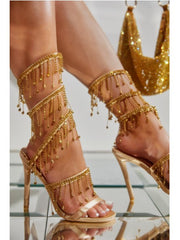 Elegant Women Wedding Shoes | Tassel Stiletto Sandals | Golden