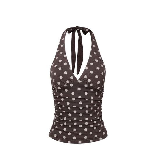 Women Polka Dot Vest | Y2K Lace-Up | Backless | Halter V-Neck | Summer Tank Top
