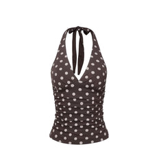 Women Polka Dot Vest | Y2K Lace-Up | Backless | Halter V-Neck | Summer Tank Top