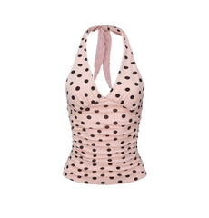 Women Polka Dot Vest | Y2K Lace-Up | Backless | Halter V-Neck | Summer Tank Top