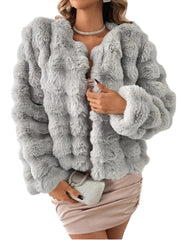 Women Fur Plush Collarless Coat | Warm Fur Jacket | Winter Top