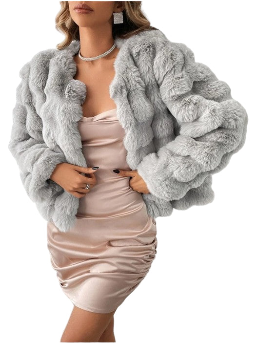 Women Fur Plush Collarless Coat | Warm Fur Jacket | Winter Top