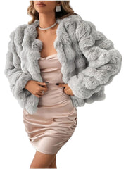 Women Fur Plush Collarless Coat | Warm Fur Jacket | Winter Top
