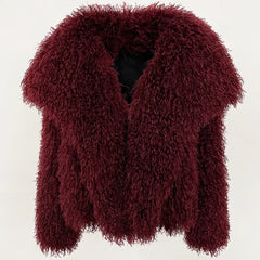 Short Mongolian Fur Coat | Women Luxury Cropped Fur Coat | Warm | Winter