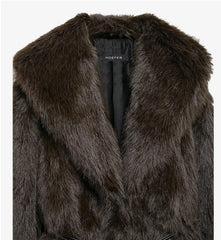 Women Fur Coat with Belt | Medium Long Coat | Long Sleeve | Loose Coat