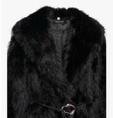 Women Fur Coat with Belt | Medium Long Coat | Long Sleeve | Loose Coat