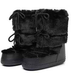 Women Winter Snow Boots | Mid-Calf | Lace-Up | Fur Ski Boots | Platform | Waterproof