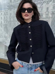 Women Napoleon Jacket | Elegant Office Short Coat | Stand Collar | Spring Jacket | Military Jacket