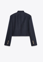 Women Napoleon Jacket | Elegant Office Short Coat | Stand Collar | Spring Jacket | Military Jacket