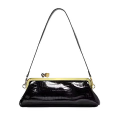 Women Leather Kiss Lock Bag | Long Clutch Bag | Luxury Shoulder Bag | Elegant Party Purse | Underarm Bag