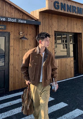 Men Suede Jacket | Loose Collar | Airplane Buckle