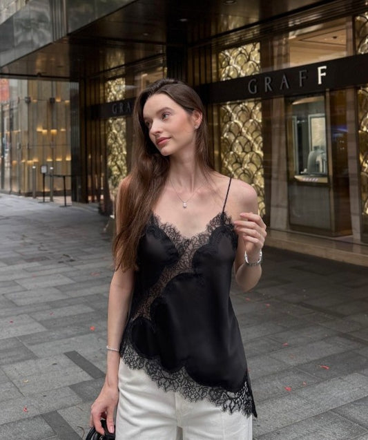 Women Asymmetrical Slip Top | Lace Tank Top | Cami | Y2K | Sleeveless | Backless Camisole