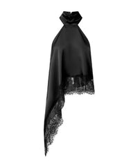 Women Asymmetrical  Lace Satin Top | Silk Vest | Draped Choker | Halter Neck | Cami