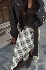 Women Vintage Asymmetric Plaid Skirt | Long Skirt | Spring | A-Line | High Waist