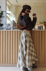 Women Vintage Asymmetric Plaid Skirt | Long Skirt | Spring | A-Line | High Waist