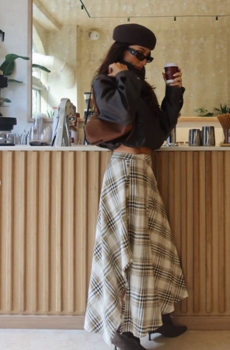 Women Vintage Asymmetric Plaid Skirt | Long Skirt | Spring | A-Line | High Waist
