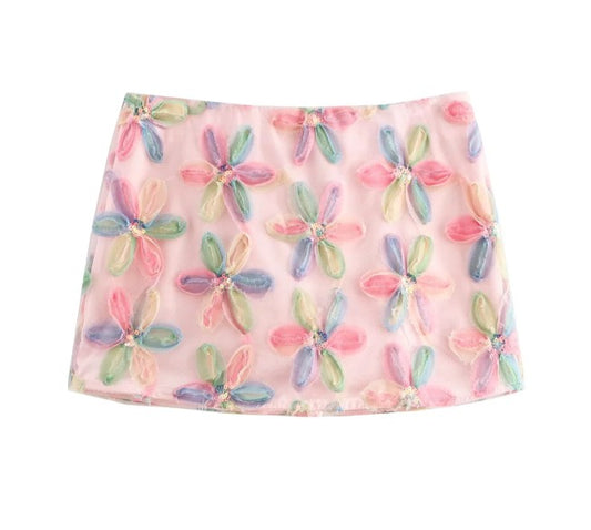 Women Floral Mini Skirt | Sequin Mesh Skirt | Summer | Party | Holiday