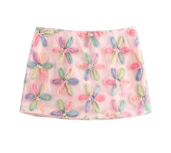 Women Floral Mini Skirt | Sequin Mesh Skirt | Summer | Party | Holiday