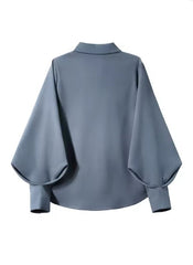 Women Lantern Sleeves Top | Vintage Loose Button-Down Shirt