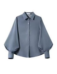 Women Lantern Sleeves Top | Vintage Loose Button-Down Shirt