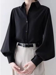 Women Lantern Sleeves Top | Vintage Loose Button-Down Shirt