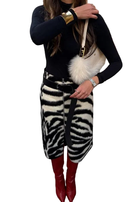 Women Zebra Print Skirt | High Waist | Midi Skirt | Elegant | Slim | Long Skirt