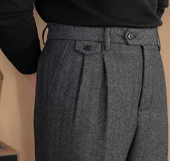 Men High-Waisted Woolen Pants | Herringbone | Italian Vintage Pants | Suit Pants |  Warm | Straight Fit
