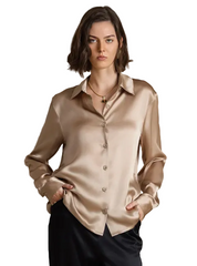 Women Satin Blouse | Long Sleeve Button-Down | Casual Office Silk Shirt