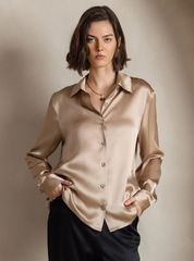 Women Satin Blouse | Long Sleeve Button-Down | Casual Office Silk Shirt