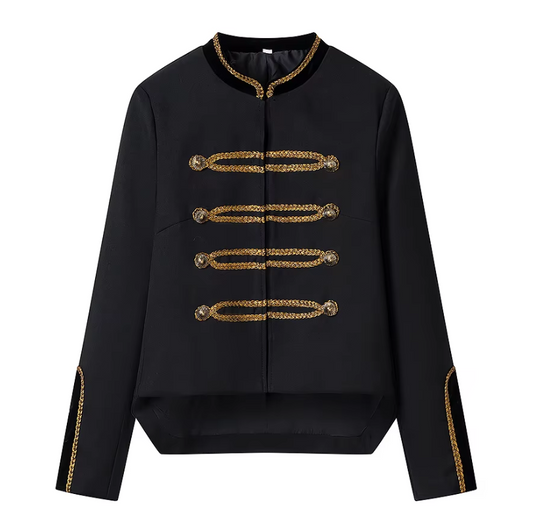 Women Napoleon Jacket | Elegant Office Short Coat | Stand Collar | Spring Jacket | Military Jacket