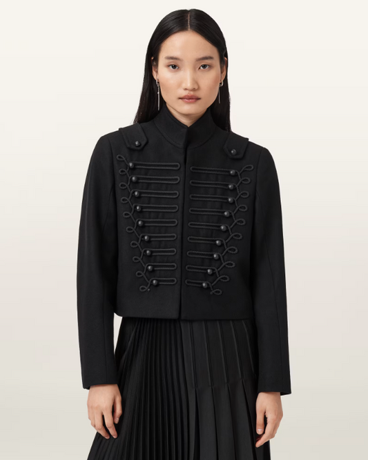Women Napoleon Jacket | Elegant Office Short Coat | Stand Collar | Spring Jacket | Military Blazer