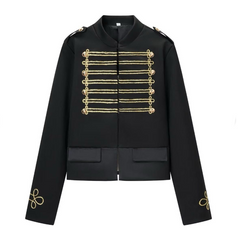 Women Napoleon Jacket | Black Short Jacket | Stand Collar | Pearl Buttons | Cropped Jacket