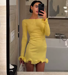 Women Color Contrast Knitted Mini Dress | Long Sleeves Party Dress