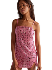 Women Sequin Party Dress | Mini Slip Dress | Spaghetti Strap | Split Hem