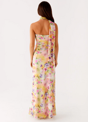 Women Floral Print Long Dress | Tube Dress | Summer | Strapless Dress with Choker Scarf