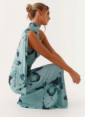Women Floral Print Long Dress | Tube Dress | Summer | Strapless Dress with Choker Scarf