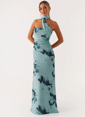 Women Floral Print Long Dress | Tube Dress | Summer | Strapless Dress with Choker Scarf
