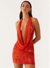 Women Summer Halter Neck Dress | Backless | Mesh Dress | Party Mini Dress