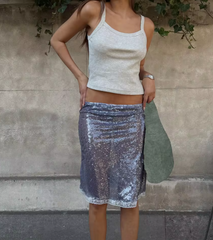 Women Midi Skirt | Sequin Lace Trim | Low Waist Skirt | Summer | Bodycon Skirt | Y2K