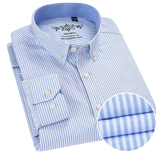 Striped Oxford Long-Sleeve Shirt Men | Soft Plaid Cotton | Slim Fit Formal | Office Wear