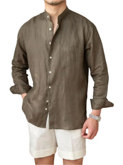 Men Breathable Pure Linen Long Sleeve Business Shirt | Vacation Shirt | Summer Lightweight Shirt