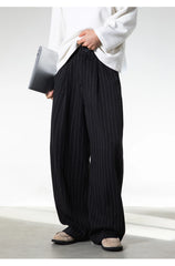 Men Classic Striped Pleated Wide Leg Trousers | Baggy | Straight | Dress Pants | Business