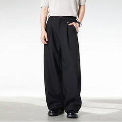Men Loose Fit Dress Pants | Adjustable Buckle | Pleated | Casual Trousers | Wide Leg