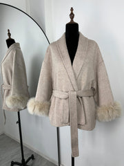 Women Fur Woolen Coat | Short Coat | Elegant Double-Sided Wool Overcoat | Cardigan Jacket | Long Wrap Coat