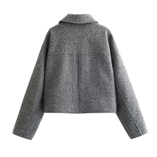 Women Cropped Tweed Coat | Short Wool Blend Jacket