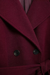 Women Burgundy Overcoat with Belt | Warm Winter Trench Coat
