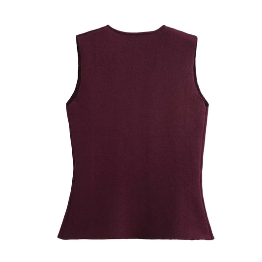 Women V-Neck Pleated Knitted Casual Vest Top | Summer Button Sleeveless Vest