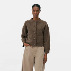 Women Knitted Sweater | Round Neck | Long Sleeve Sweater | Single Breasted